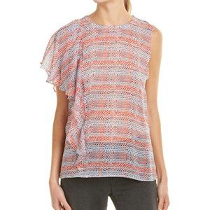 BCBGMAXAZRIA  Ruffle Shoulder SILK Top size  Large